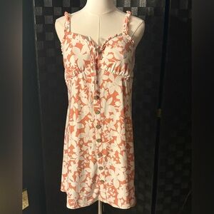 Milkmaid Dress Peach Floral Sweetheart Padded Bust Faux Button XL